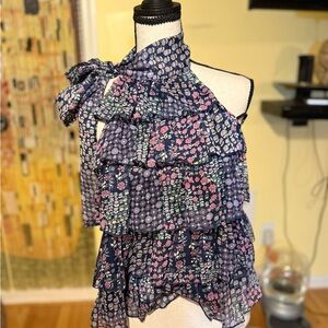 Bebe Black and Cream Patterned Top